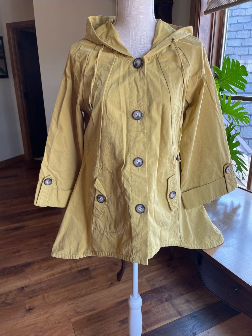 For Cynthia Hooded Utility Swing Jacket in Yellow size Medium